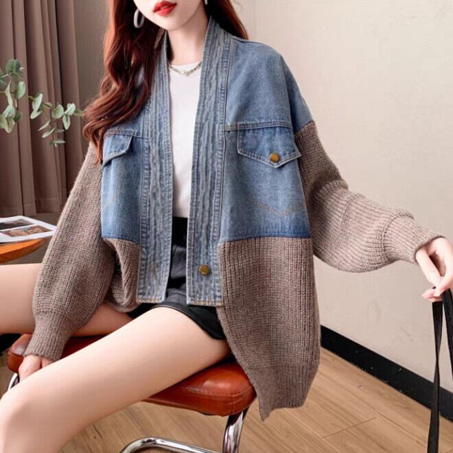 【outer】デニム切り替えニットカーデ　M29329