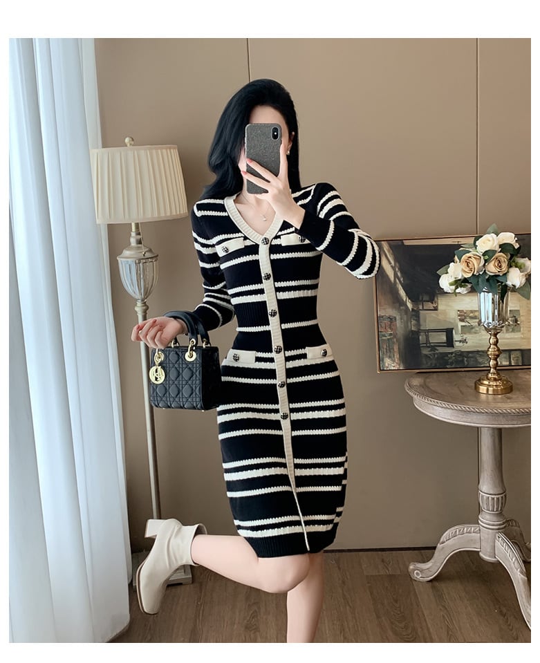 【dress】ボーダー柄ニットワンピース　M25353