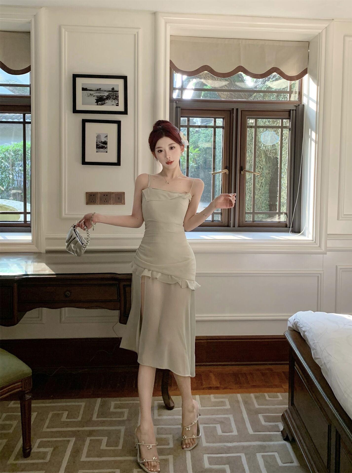 【dress】フリルスリットキャミワンピースG21364