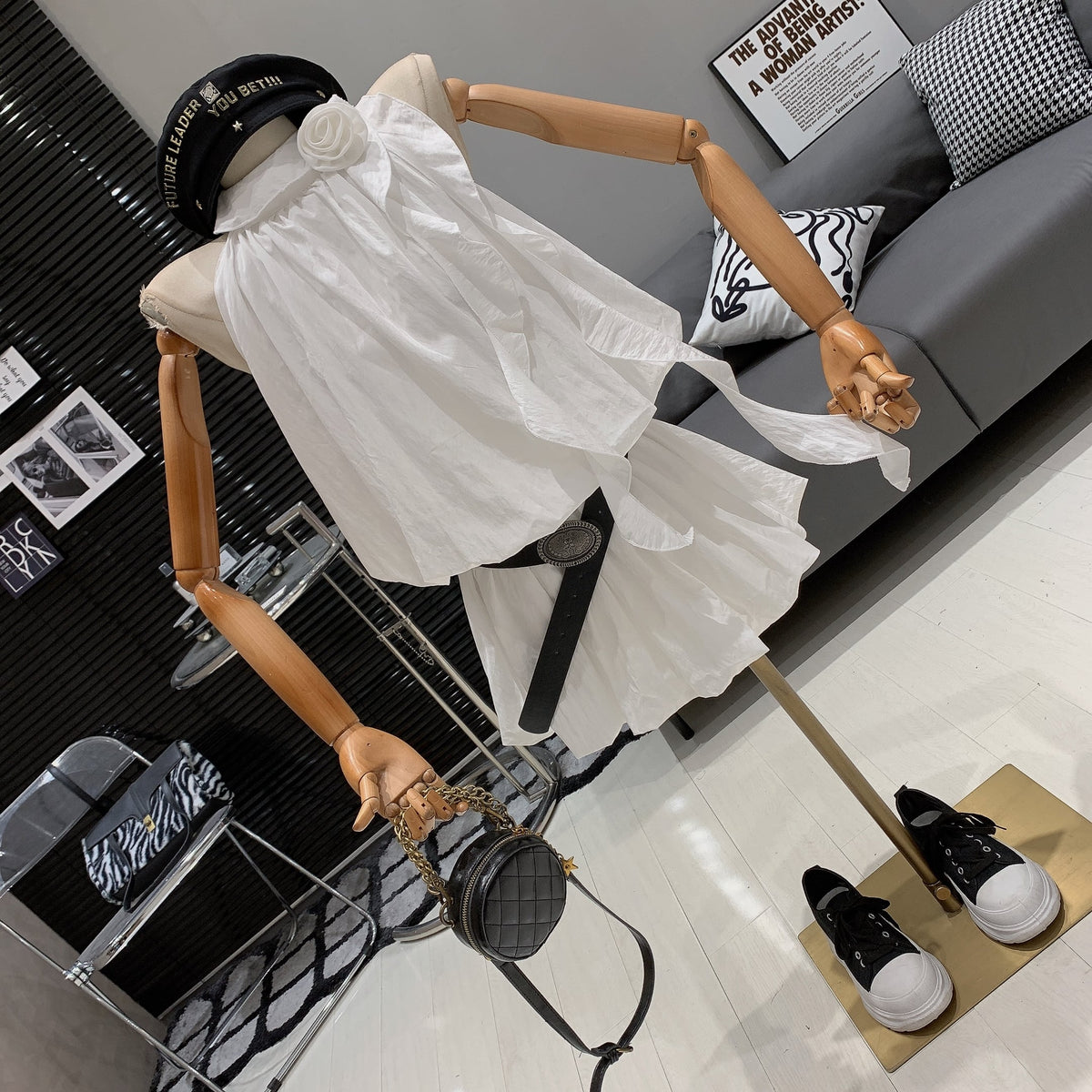 【dress】立体フラワーワンピースベルト付き　M25012