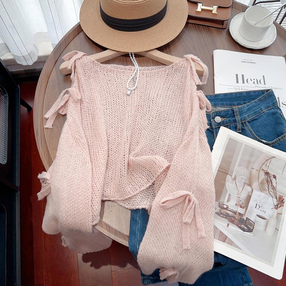 【tops】ゆったりリボンニットセータG23694