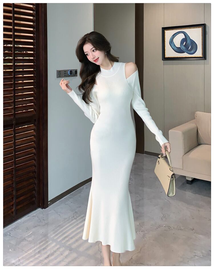 【dress】オフショルダーニットワンピース　M28025