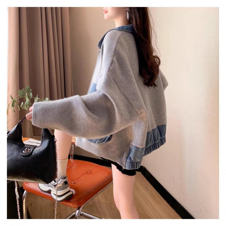 【outer】デニム切り替えニットカーデ　M25745