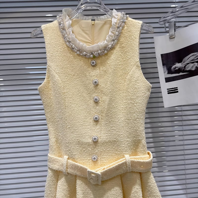 【dress】ツイードレース付きベストワンピース Q7891