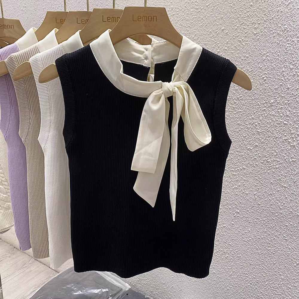 【tops】タイカラーニットタンクトップF7262