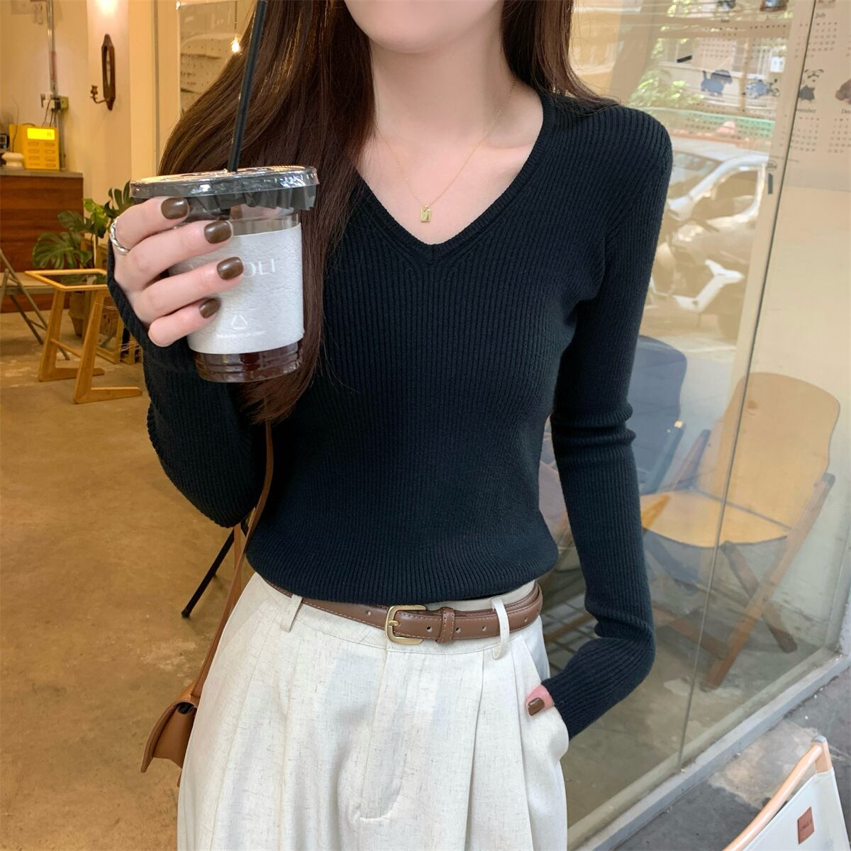 【tops】Vネックニットトップス　M29064