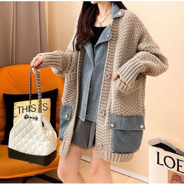 【outer】デニム切り替えニットカーデ　M29156
