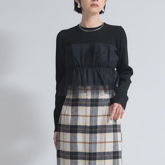 【tops】チュールドッキングニットトップス　M28014