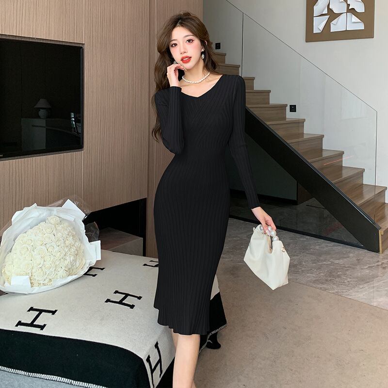 【dress】Vネックニットワンピース　M28208
