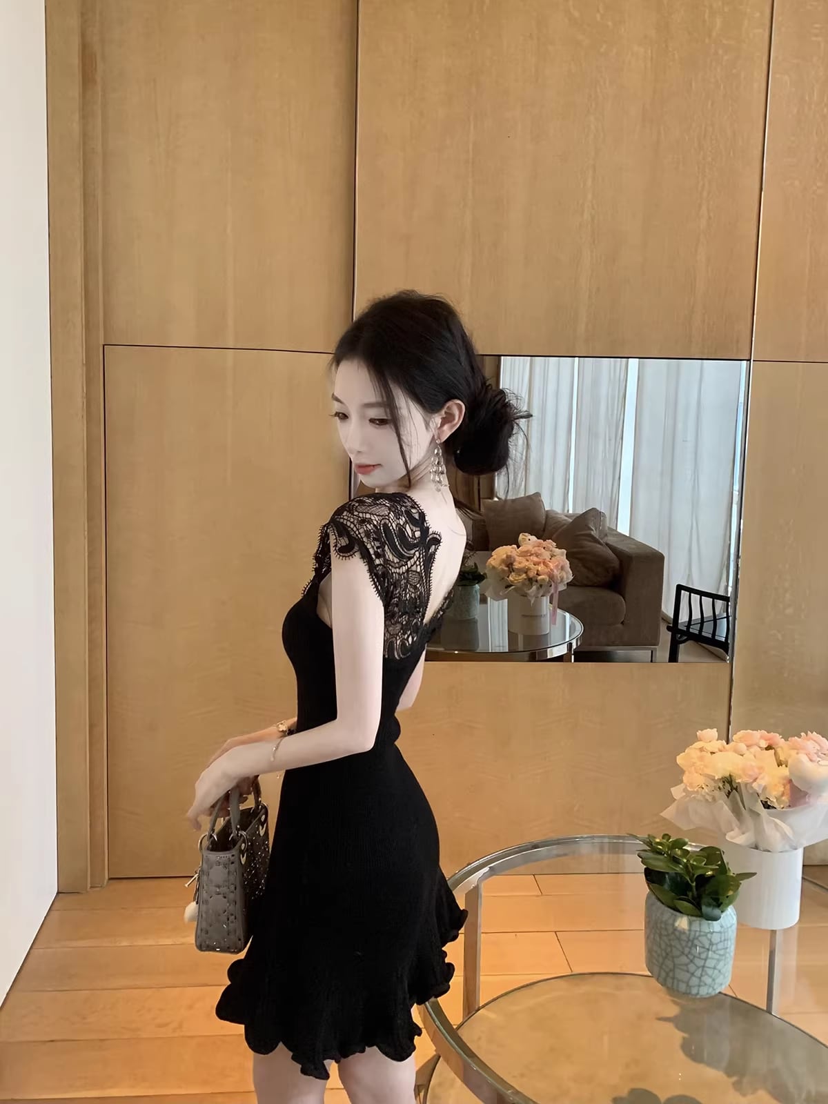【dress】ノースリーブレースドッキングミニワンピース Q8469