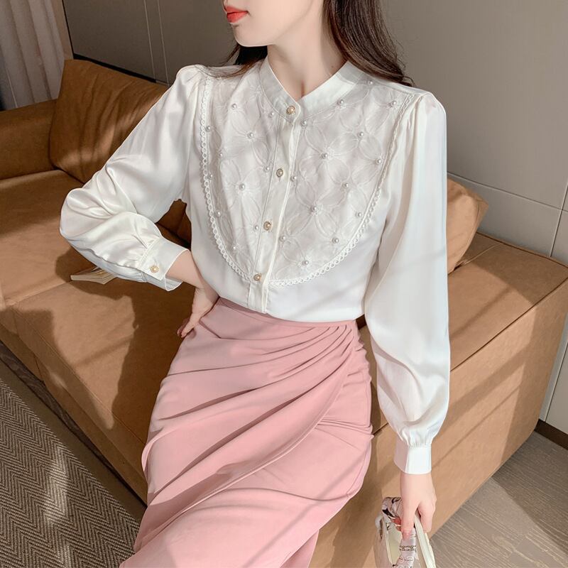 【tops】パールシャツトップス　M29377