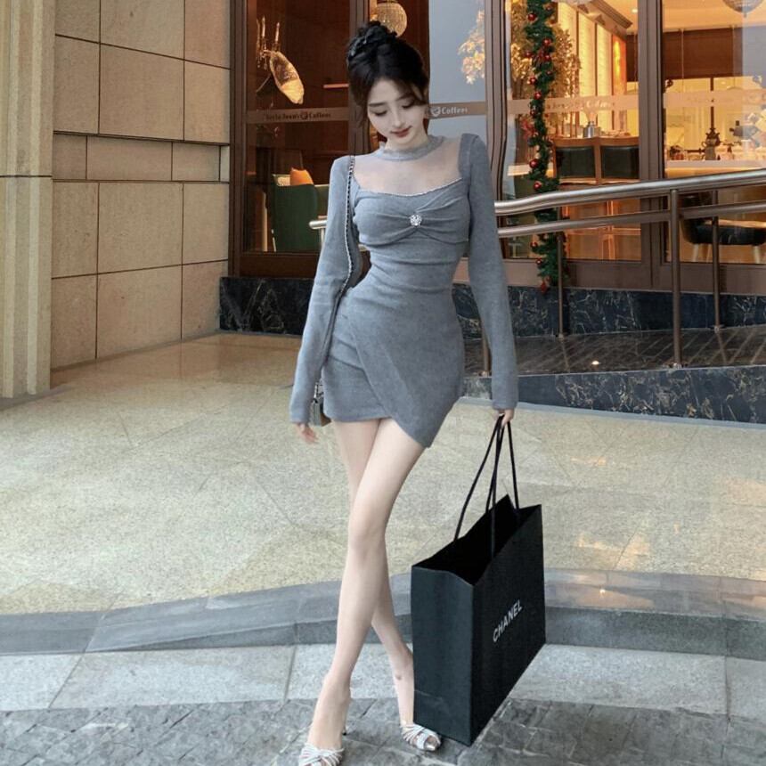 【dress】レース切り替えニットワンピース　M27692