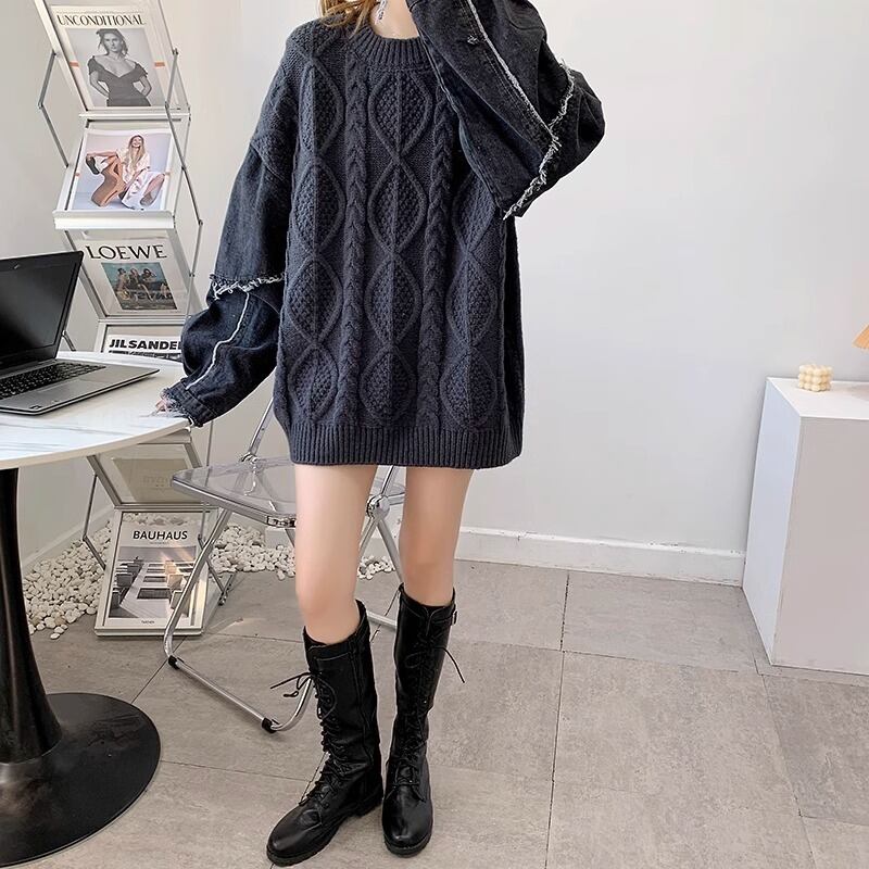 【tops】デニム切り替えニットセーター　M26797