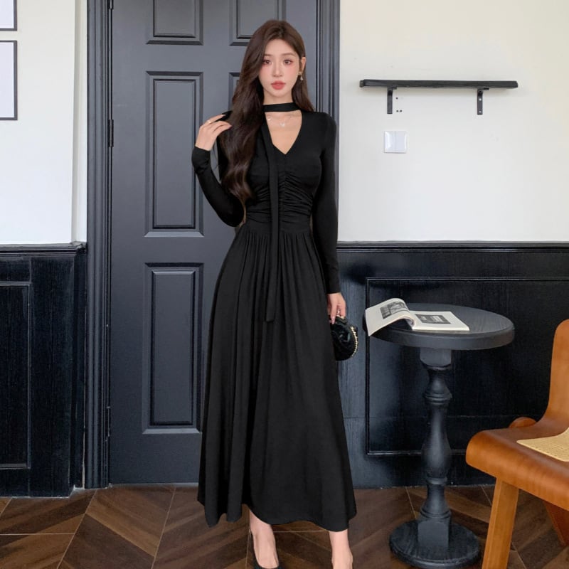 【dress】スカーフ付きAラインワンピース Q6911