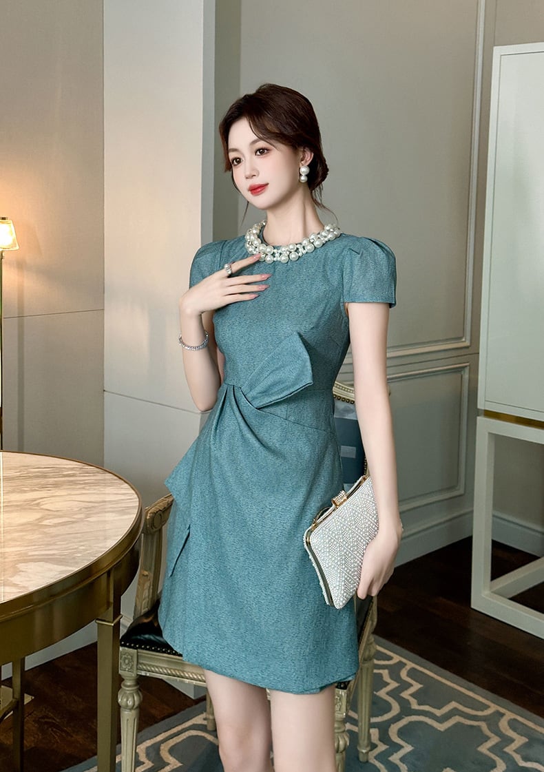 【dress】パールリボン付きワンピース　M24042