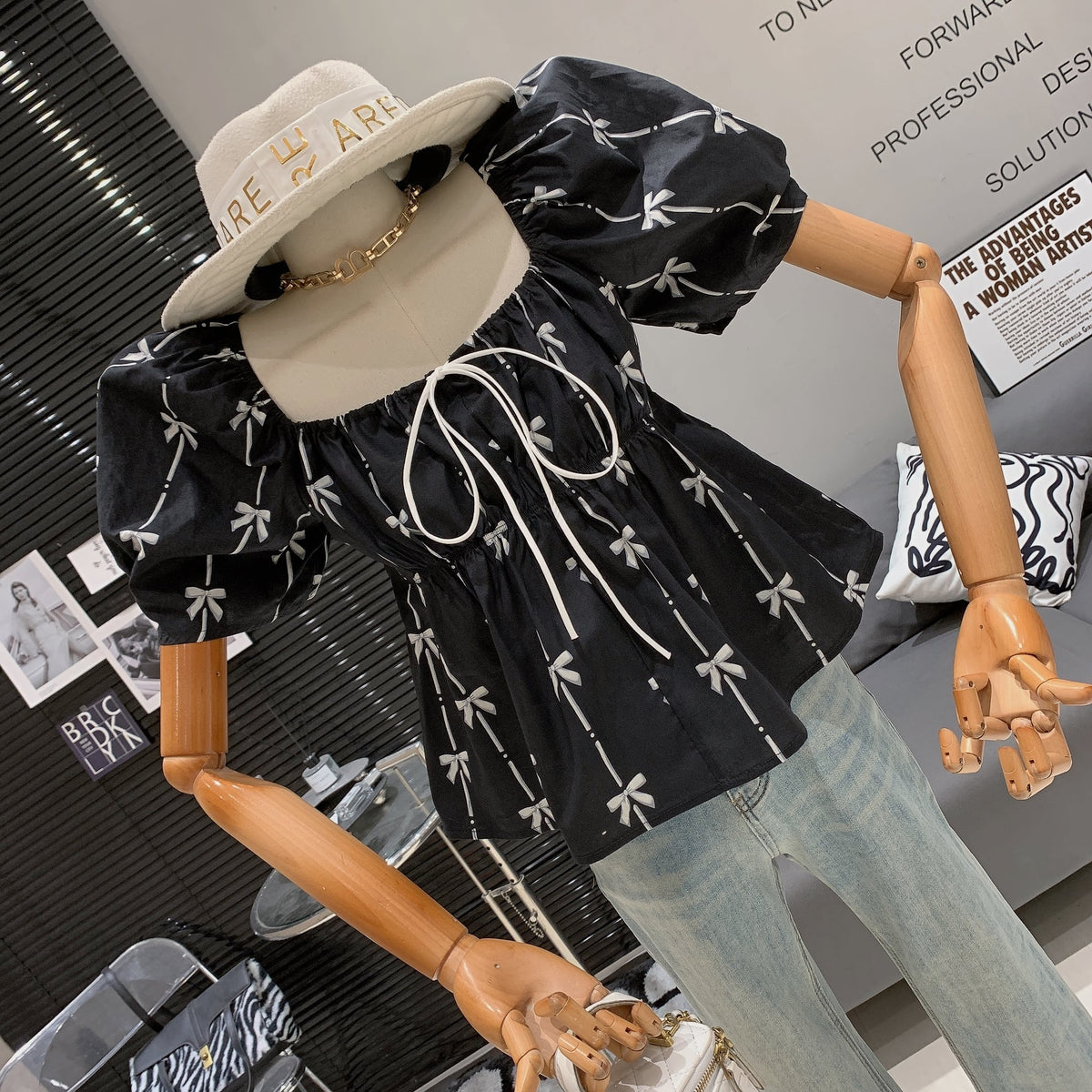 【tops】リボンプリントトップス　M25274