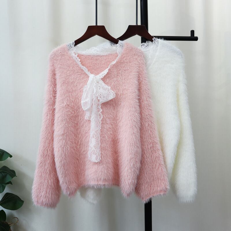 【tops】レース切り替えニットセーター　M27538