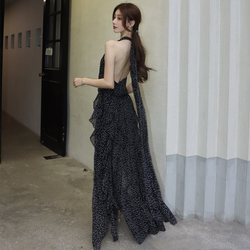 【dress】ホルターネックドット柄ワンピース　M24999