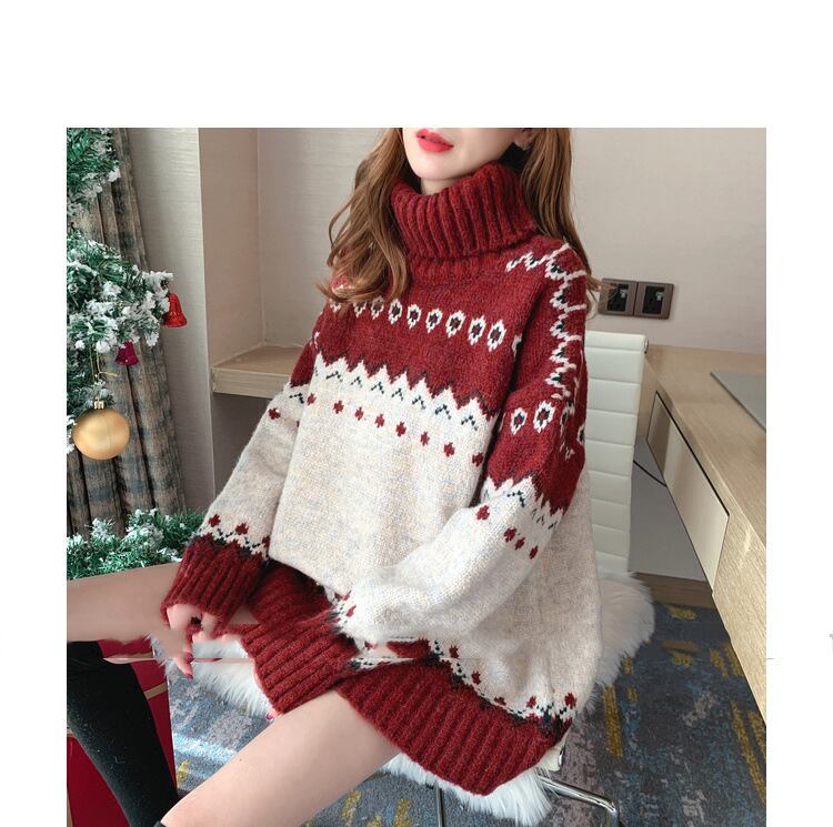 【tops】ハイネック長袖クリスマス着回しニットセーターF1061