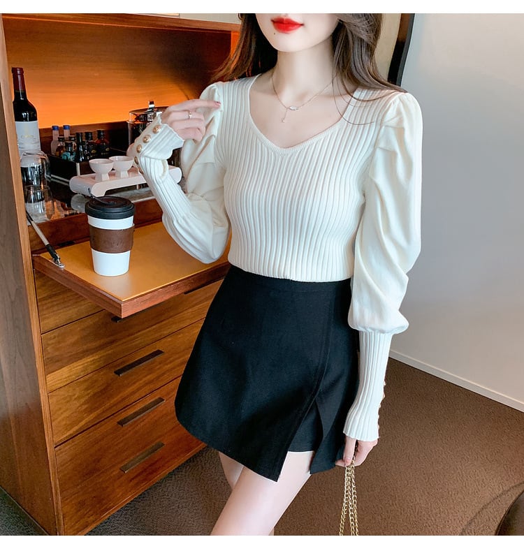 【tops】無地ニットトップス　M26208