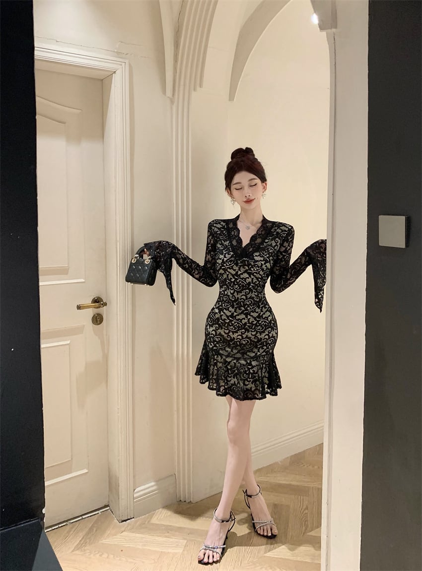 【dress】レースフリルワンピース　M26425