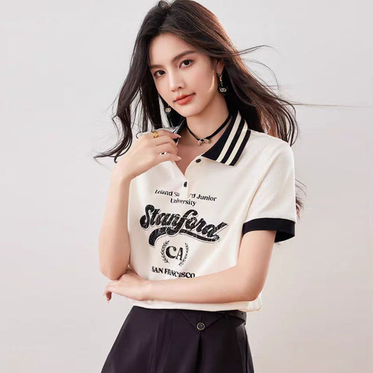 【tops】POLOネックプリントTシャツG22498