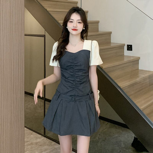 【dress】ギャザーカラーマッチングワンピース G21105