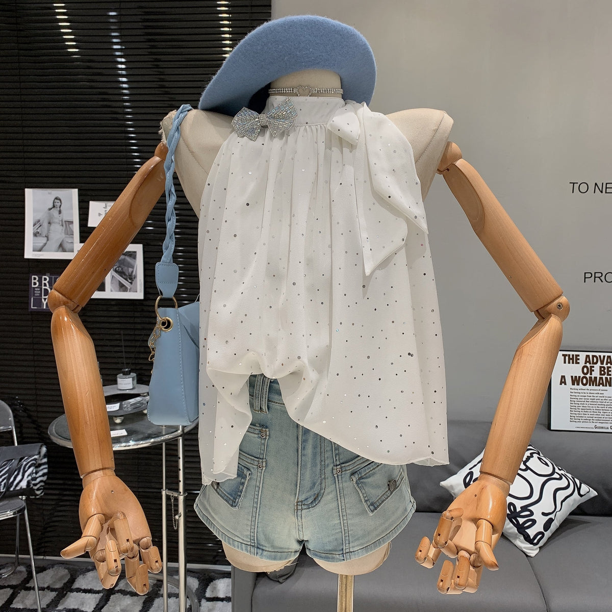 【tops】ノースリーブリボン付きトップス　M24982