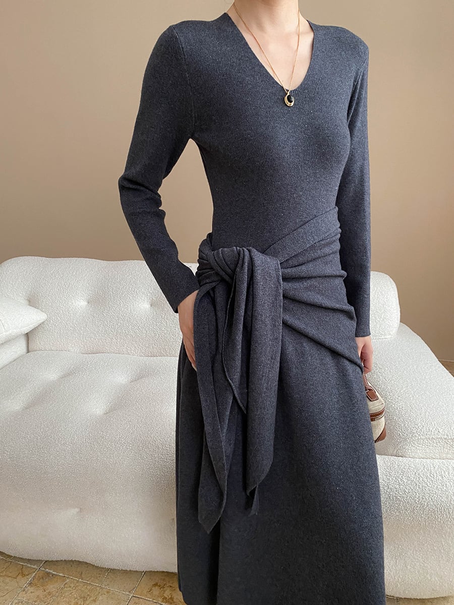 【dress】ショール付きニットワンピース Q7003