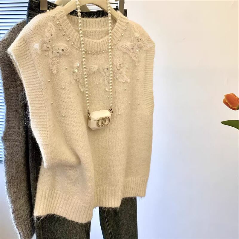 【tops】クルーネックニットベスト　M29091