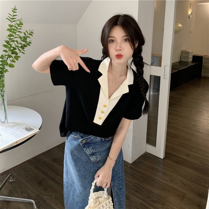 【tops】POLOネックデザインTシャツG21362