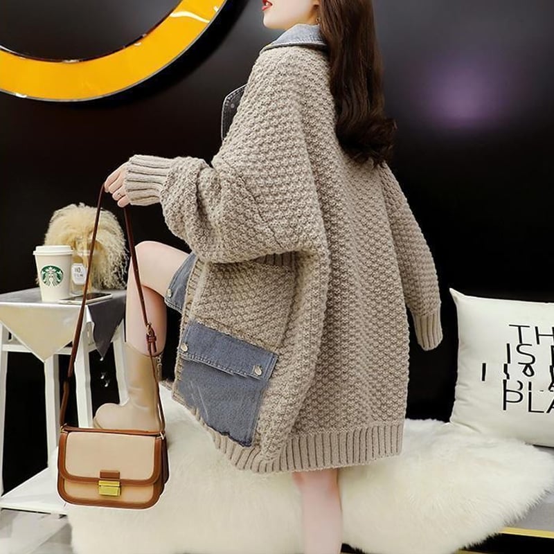 【outer】デニムドッキングニットカーディガン Q7192