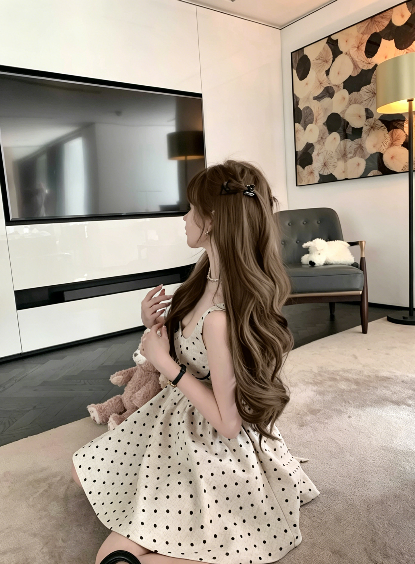 【dress】バックリボンドット柄ミニワンピース　M30198