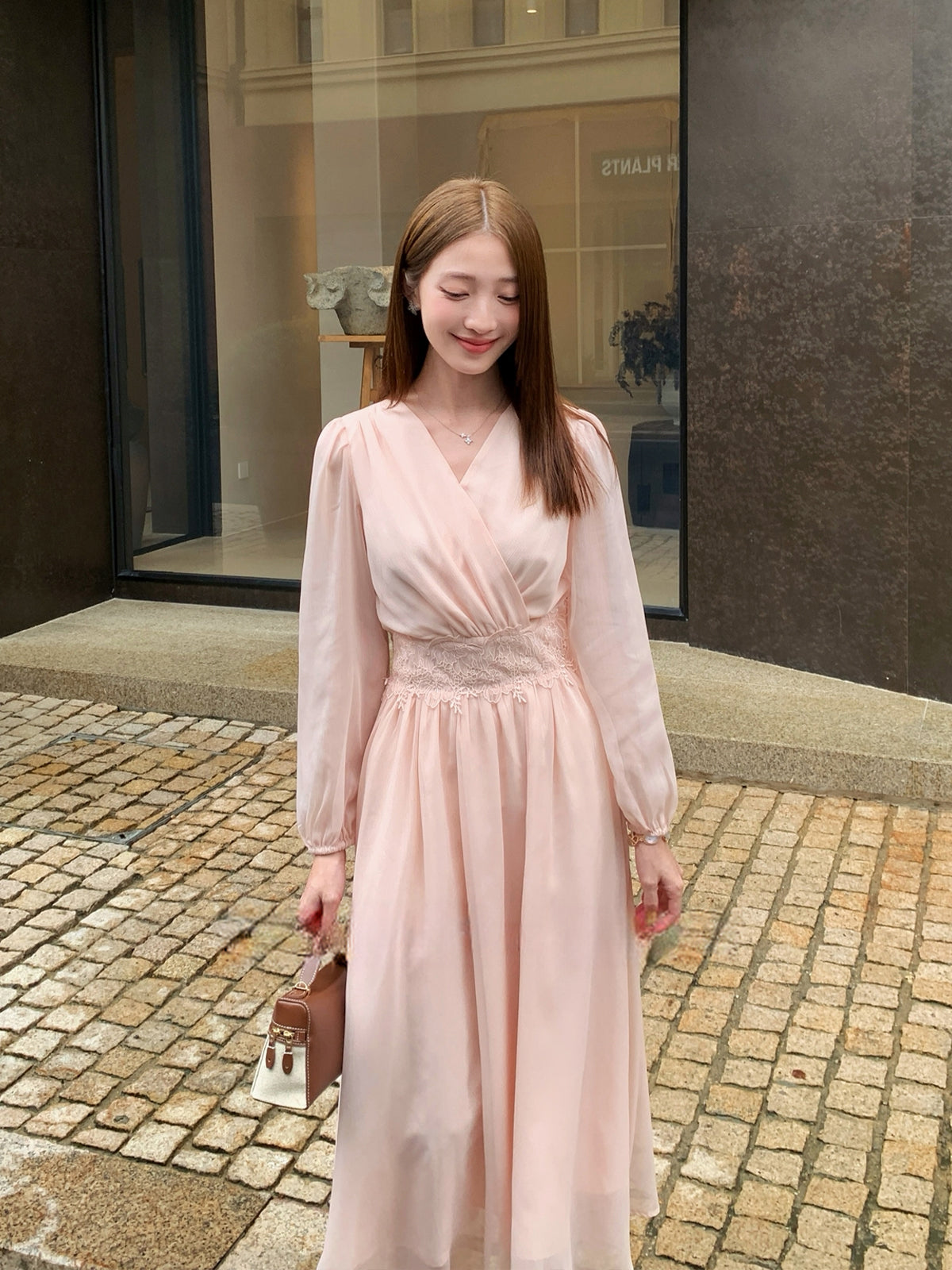 【dress】レースドッキングロングワンピース Q8932