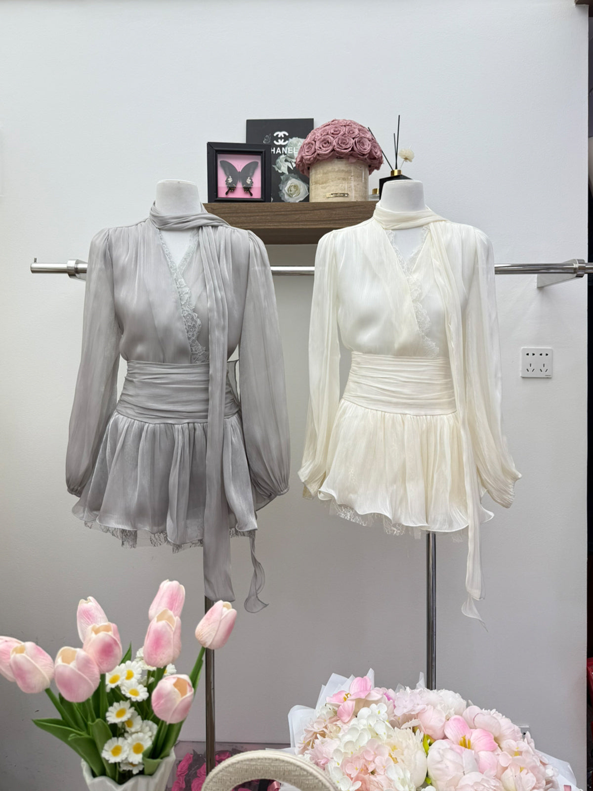 【set】レースドッキングブラウス×ミニスカートセット Q8898