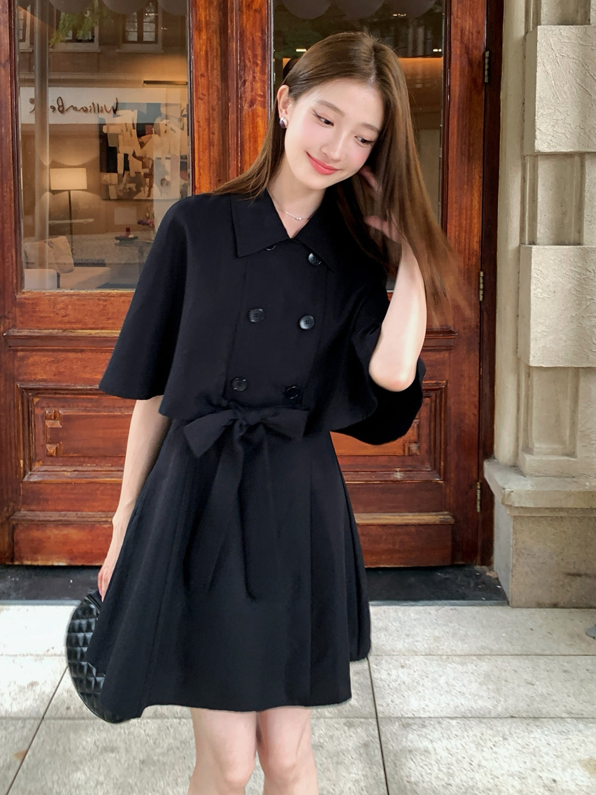【dress】半袖ケープワンピース Q8963