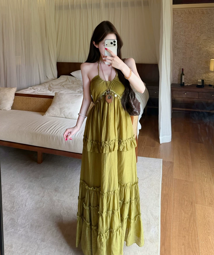 【dress】ホルターネックロングワンピース Q8534