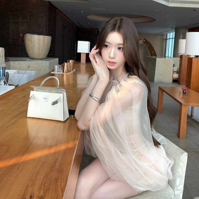 【tops】チュールフェイクレイヤードトップス Q8388