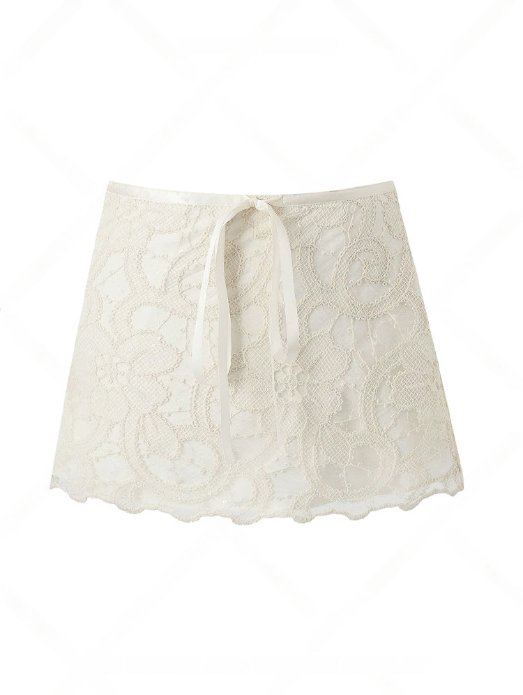 【set】レーストップス×ミニスカートセット Q8887