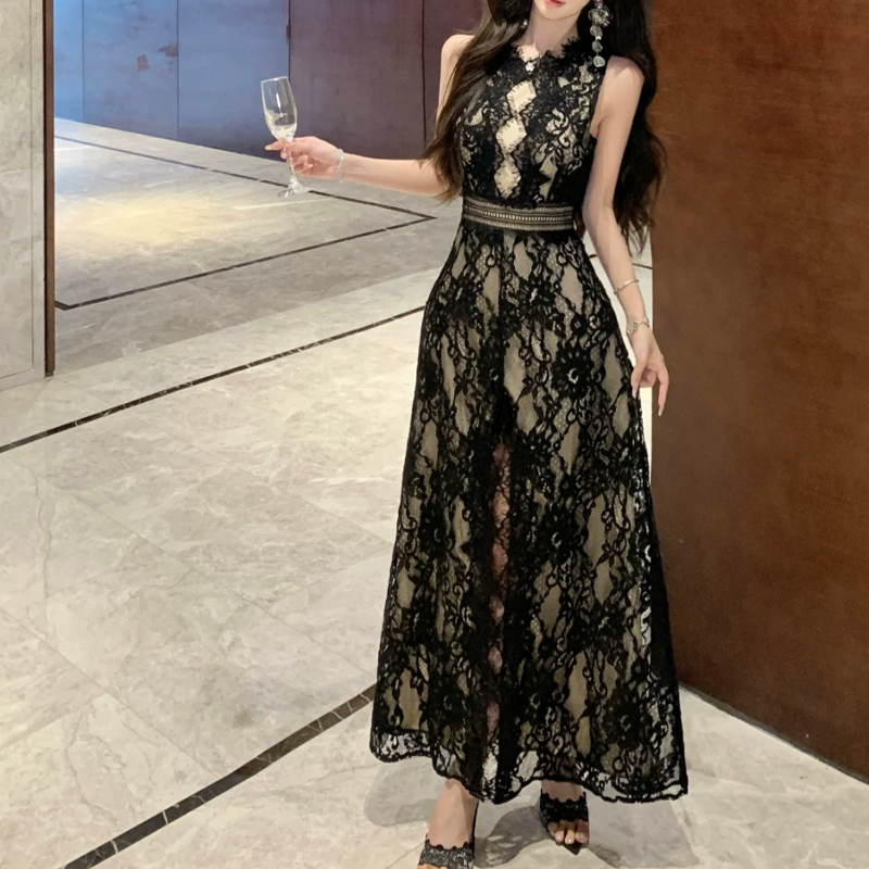 【dress】バックオープンスリットレースワンピース　M32516
