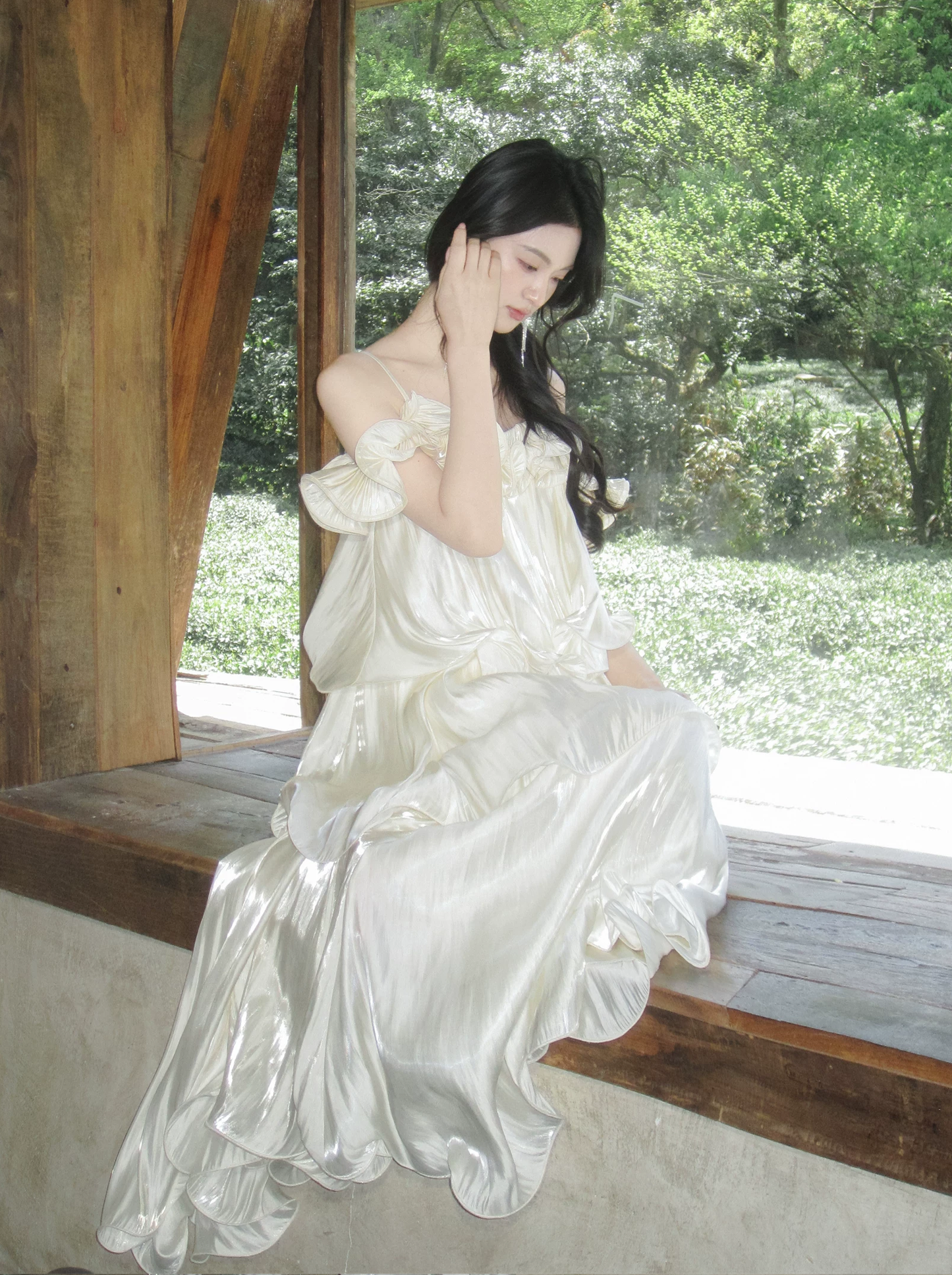 【dress】ギャザーフリルロングキャミワンピース Q8553