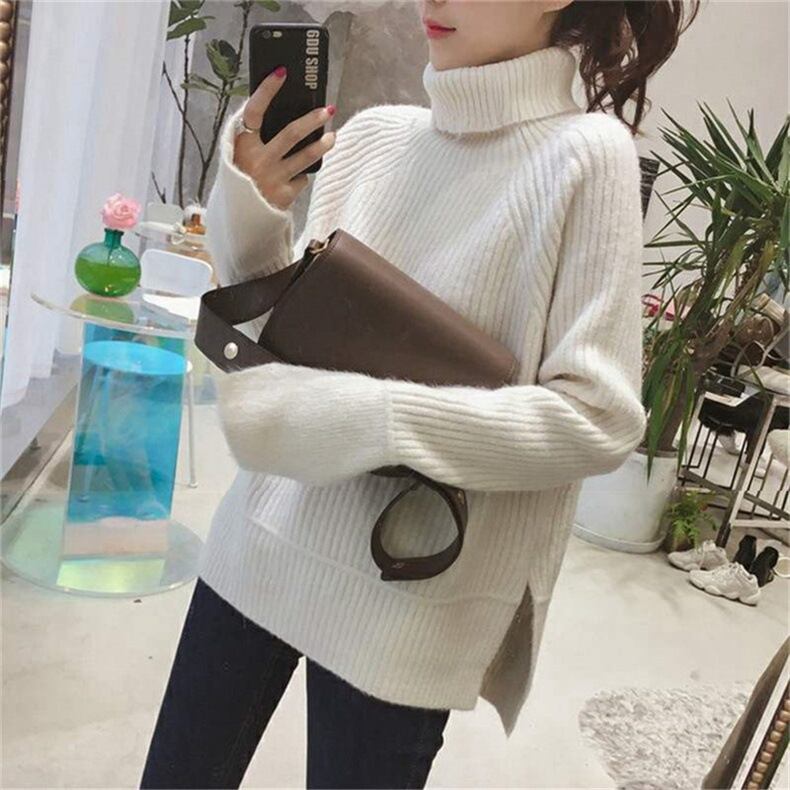 【tops】ハイネックスリットニットセーター　M18138
