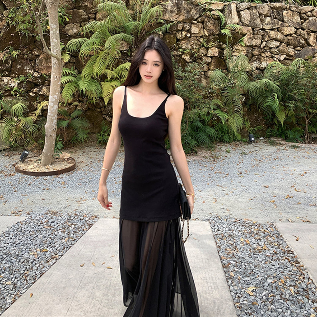 【dress】チュールドッキングキャミワンピース　N2970