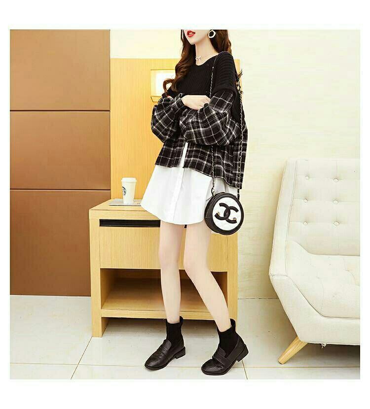 【tops】クルーネックドッキングニットセーター　M18345