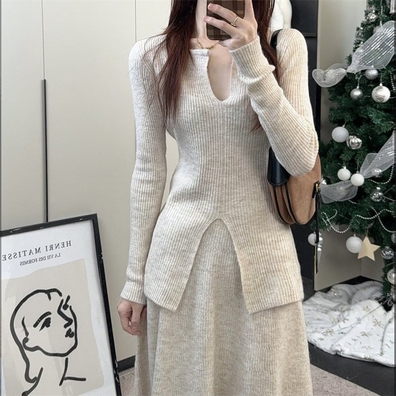 【set】ニットセーター×スカートセット　M25993