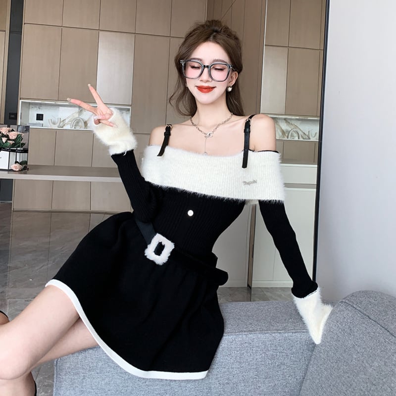 【dress】ストラップショルダーニットワンピース Q6849