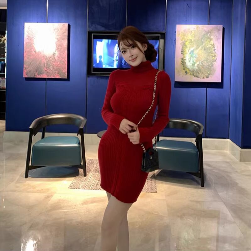 【dress】ハイネックニットワンピース Q7813