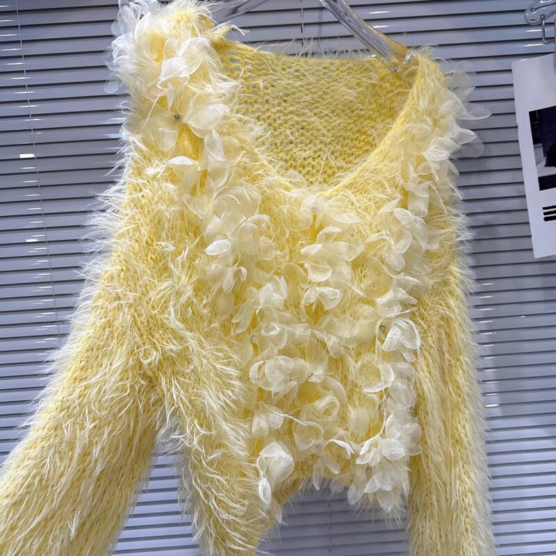 【tops】チュールフラワーニットトップス Q7330