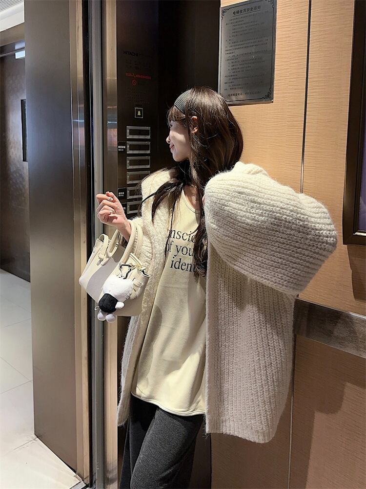 【outer】フード付きニットカーデ　M27660