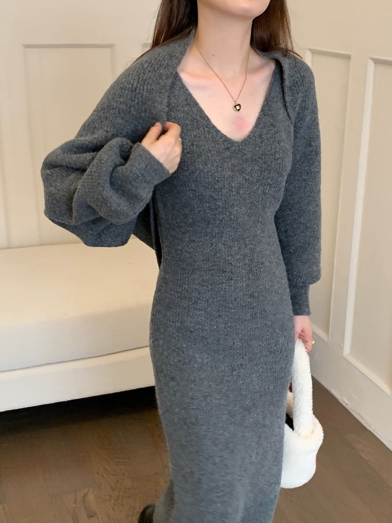 【set】ベストワンピース×ニットカーデセット　M26192